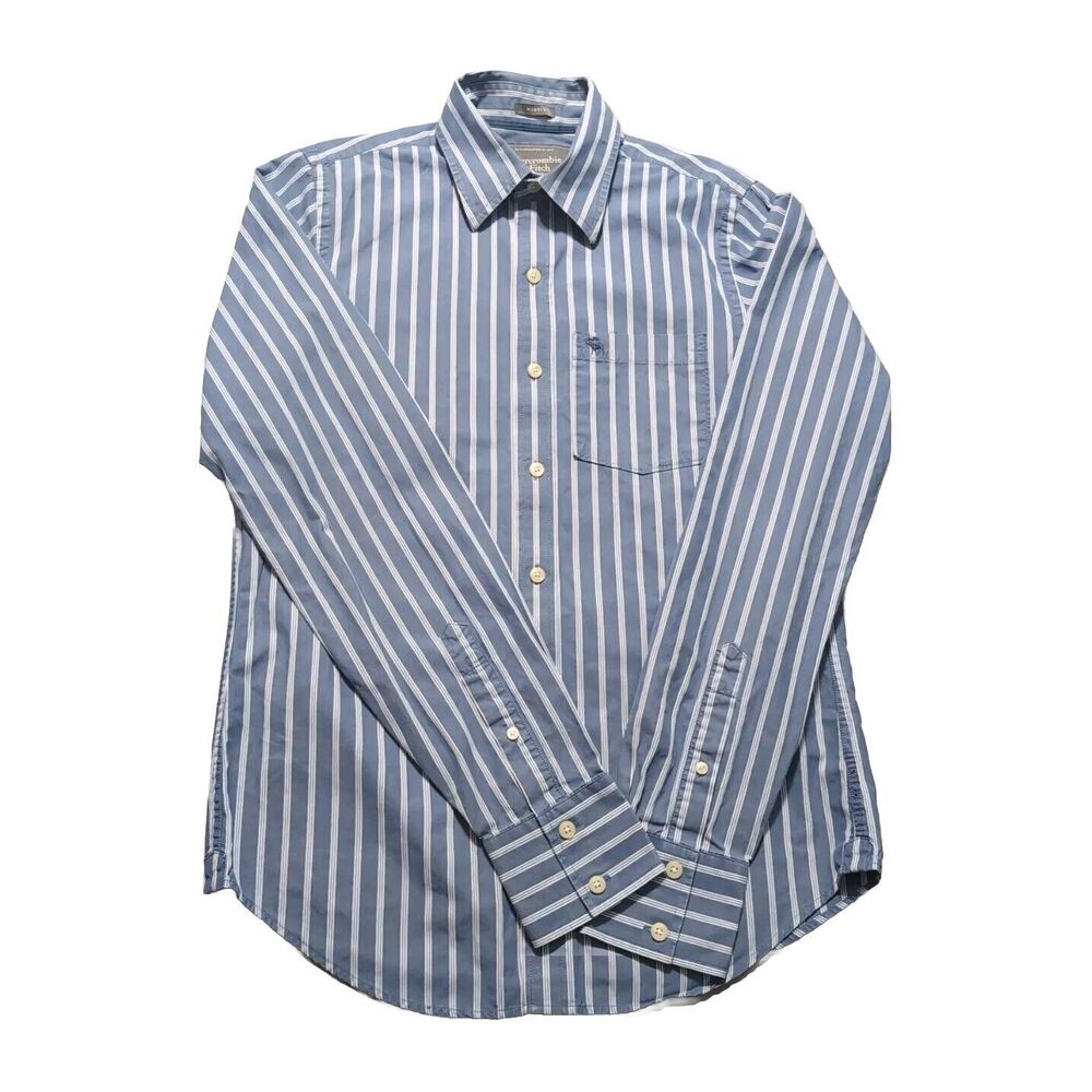 Abercrombie & Fitch Mens Button Up Blue Striped Long Sleeve Size S Muscle Cotton